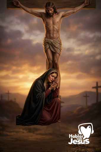 su hijo está siendo entregado en la cruz