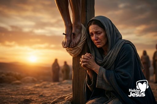 su hijo está siendo entregado en la cruz